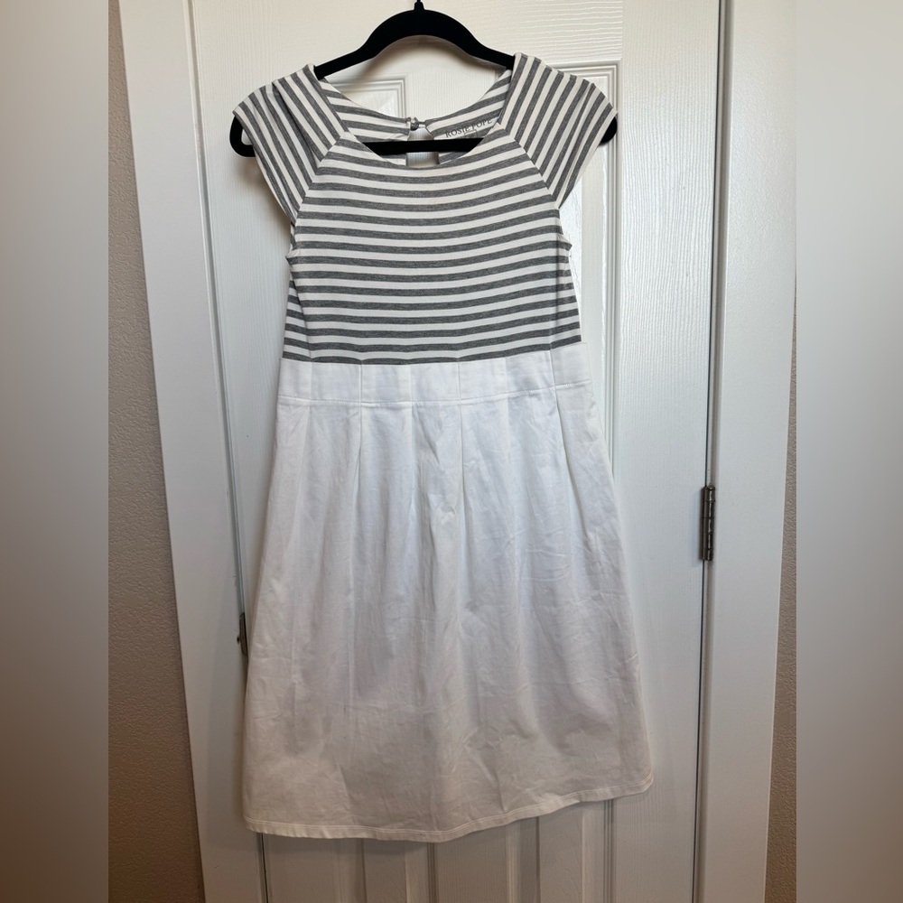 Rosie Pope Gray and White Striped maternity midi